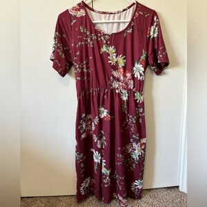 Maroon floral stretchy fall dress